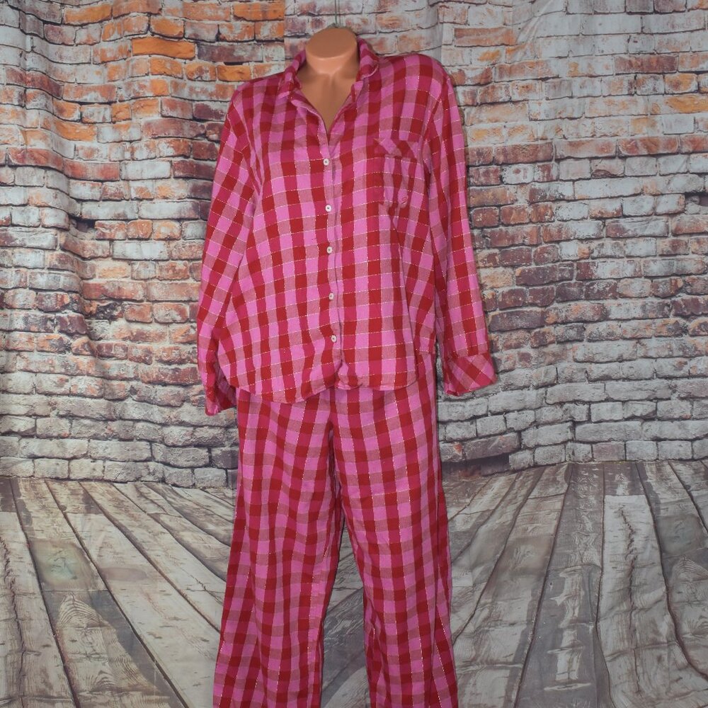 Victorias Secret XL Pajama Set Sleep Cotton Flannel Long Sleeve Plaid - Picture 2 of 12